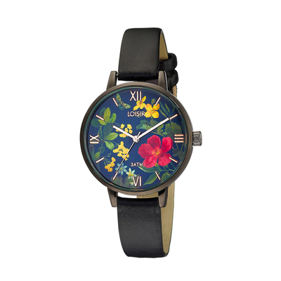 Loisir ρολόι 11L06-00417 με μαύρη μεταλλική κάσα και δερμάτινο λουράκι.
