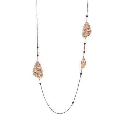 Oxette Sterling Silver Necklace 01X01-04649 with platinum and rose gold plating and semi precious stones (quartz crystals)