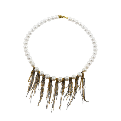 Oxette Sterling Silver Necklace 01X05-02272 with gold plating and semi precious stones (pearls)