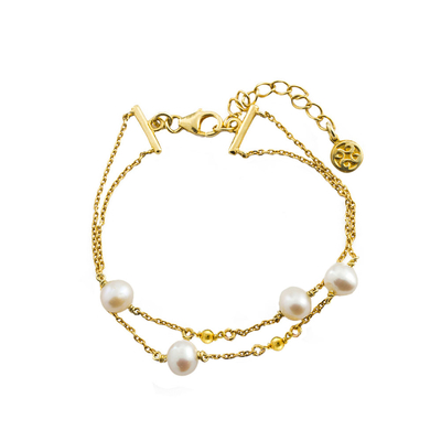 Oxette Sterling Silver Bracelet 02X05-01717 with Gold Plating and semi precious stones (pearls)