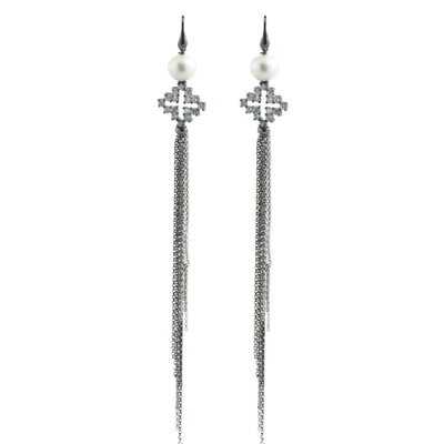 Oxette Sterling Silver Earrings 03X01-02660 with Platinum Plating and semi precious stones (pearls and quartz crystals)