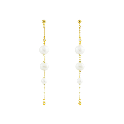 Oxette Sterling Silver Earrings 03X05-01962 with Gold Plating and semi precious stones (pearls and quartz crystals)