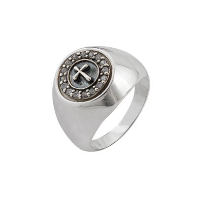 Oxette Sterling Silver Ring 04X01-03568 Cross with Platinum Plating and semi precious stones (zirconia)