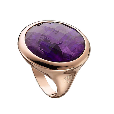 Oxette δαχτυλίδι 04X15-00073 από ροζ ορείχαλκο με ημιπολύτιμες πέτρες (κρύσταλλοι quartz)