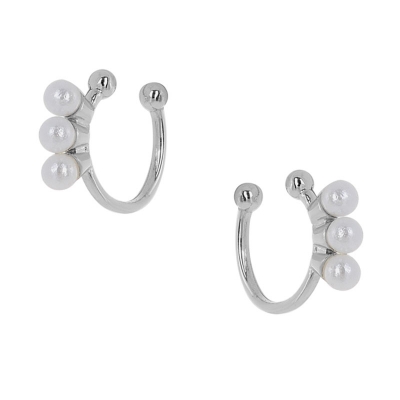 Prince Silvero Sterling Silver Earrings 9A-SC120-1 (hoops) with platinum plating and precious stones (pearls).