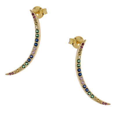 Prince Silvero Sterling Silver Earrings 9B-SC090-5 (long) with gold plating and precious stones (zirconia).