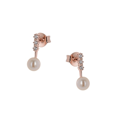 Prince Silvero Sterling Silver Earrings 9H-SC007-2 with rose gold plating and precious stones (pearls and zirconia).
