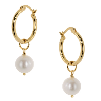 Prince Silvero Sterling Silver Earrings 9H-SC009-3 (hoops) with gold plating and precious stones (pearls).