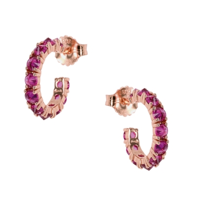 Prince Silvero Sterling Silver Earrings 9J-SC007-2R (hoops) with rose gold plating and precious stones (zirconia).