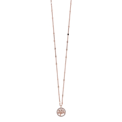 Prince Silvero Sterling Silver Necklace 9A-KD186-2 (tree of life) with rose gold plating and precious stones (zirconia).