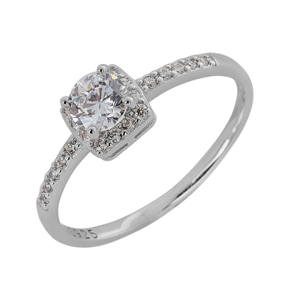 Prince Silvero Sterling Silver Ring 9C-RG050-1 (engagement ring) with platinum plating and precious stones (zirconia).
