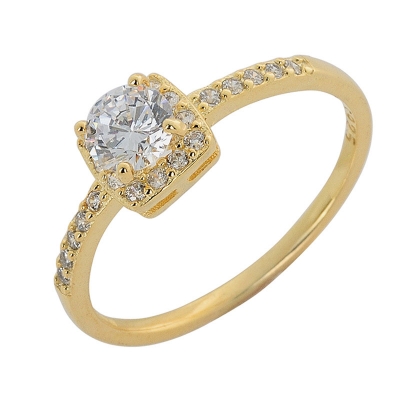 Prince Silvero Sterling Silver Ring 9C-RG050-3 (engagement ring) with gold plating and precious stones (zirconia).