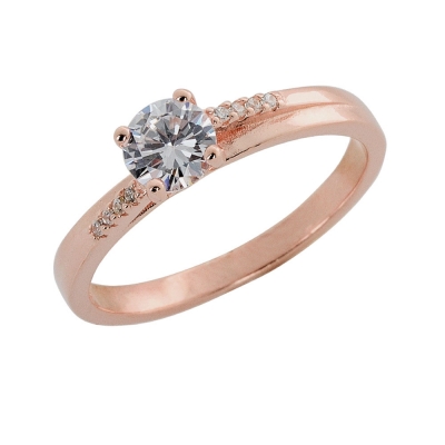 Prince Silvero Sterling Silver Ring 9C-RG052-2 (engagement ring) with rose gold plating and precious stones (zirconia).