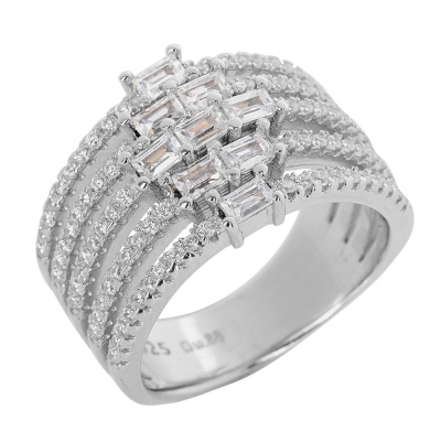 Prince Silvero Sterling Silver Ring 9J-RG007-1 with platinum plating and precious stones (zirconia).