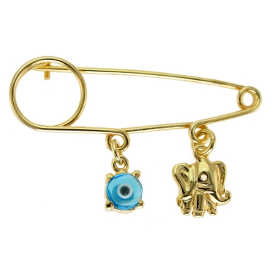Handmade Sterling Silver Baby Child Brooch IJ-070009B elephant with Gold Plating and Precious Stones (Eye)