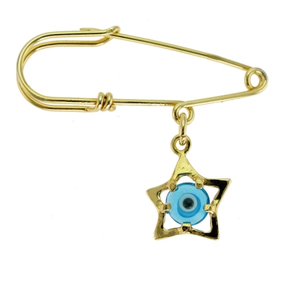 Handmade Sterling Silver Baby Child Brooch IJ-070035B star with Gold Plating and Precious Stones (Eye)