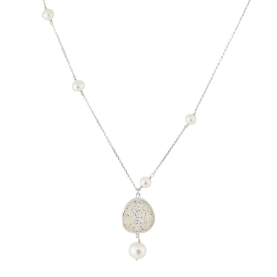 Oxette Sterling Silver Necklace 01X01-04965 with platinum plating and semi precious stones (pearls and quartz crystals)