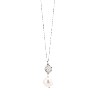 Oxette Sterling Silver Necklace 01X01-04966 with platinum plating and semi precious stones (pearls and quartz crystals)