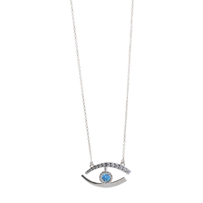 Oxette Sterling Silver Necklace 01X01-04972 eye with platinum plating and semi precious stones (quartz crystals)