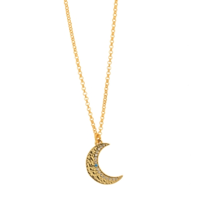 Oxette Sterling Silver Necklace 01X05-02734 moon with gold plating and semi precious stones (zirconia)
