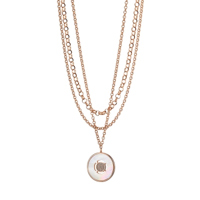 Oxette Necklace 01X15-00153 with rose gold brass and semi precious stones (M.O.P. and zirconia)