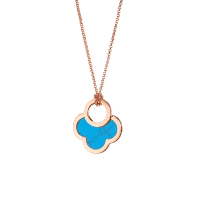 Loisir Necklace 01L15-00918 flower with rose gold brass and precious stones (turquoise)