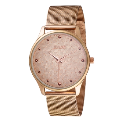 Loisir Watch 11L05-00464 with rose gold metallic case and stainless steel mesh bracelet