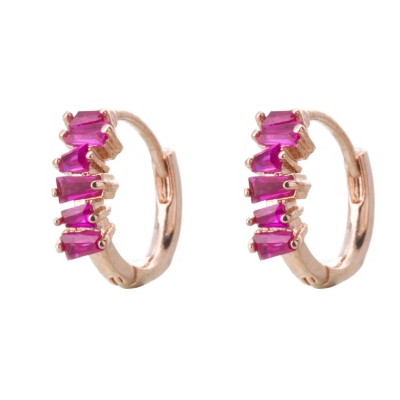 Loisir σκουλαρίκια 03L05-00973 κρίκοι από ροζ επιχρυσωμένο ασήμι με ημιπολύτιμες πέτρες (ζιργκόν)