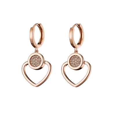 Loisir Earrings 03L15-00694 Hearts with Rose Gold Brass and semi precious stones (Zirconia)
