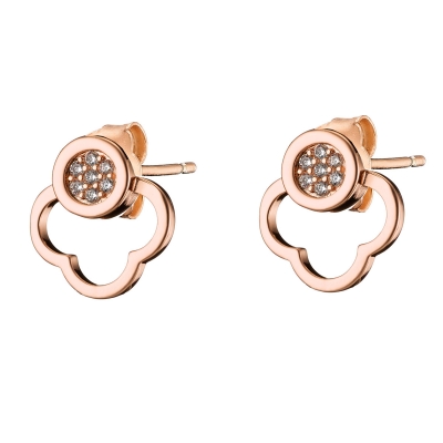 Loisir Earrings 03L15-00728 Flowers with Rose Gold Brass and semi precious stones (Zirconia)