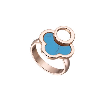 Loisir Ring 04L15-00251 Flower with Rose Gold Brass and semi precious stones (Turquoise)