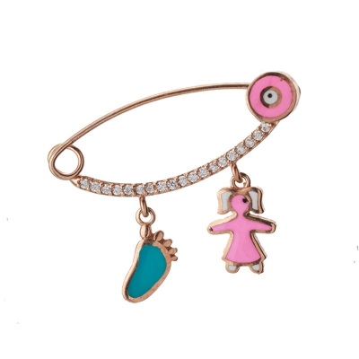 Loisir Rose Gold Sterling Silver Child Brooch 06L05-00047 girl foot eye with semi precious stones (zirconia and enamel)