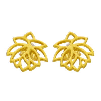Χειροποίητα ασημένια σκουλαρίκια Εύρημα φύλλα με χρυσή επιμετάλλωση ENG-KE-1802-G