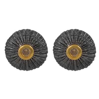 Handmade sterling silver earrings Evrima with black and gold plating and precious stones (zirconia) ENG-KE-1927-BG