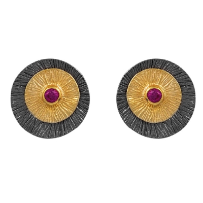 Handmade sterling silver earrings Evrima with black and gold plating and precious stones (zirconia) ENG-KE-2005