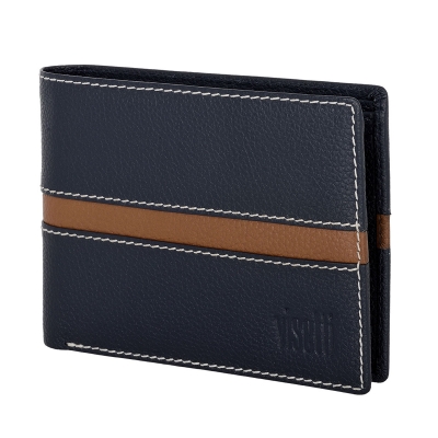 Visetti men wallet XL-WA003MC with genuine leather in blue color and brown details