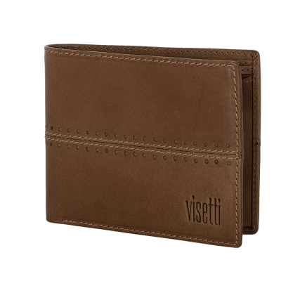 Ανδρικό πορτοφόλι Visetti XL-WA005C από γνήσιο δέρμα σε καφέ χρώμα με ανάγλυφες λεπτομέρειες