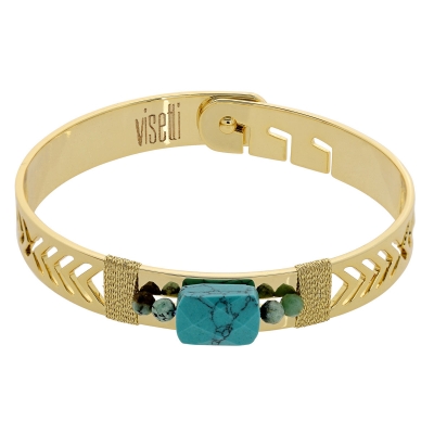 Visetti Bracelet SU-WBR001G bangle with gold brass and semi precious stones (quartz crystals)