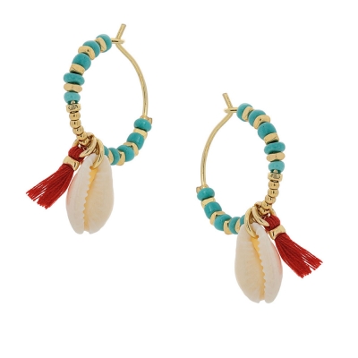 Visetti Earrings SU-WSC013G hoops seashells with gold brass and stones