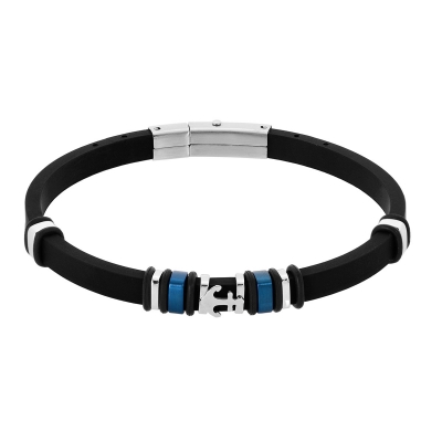 Visetti stainless steel bracelet DI-BR010 with silver and black plating and genuine leather