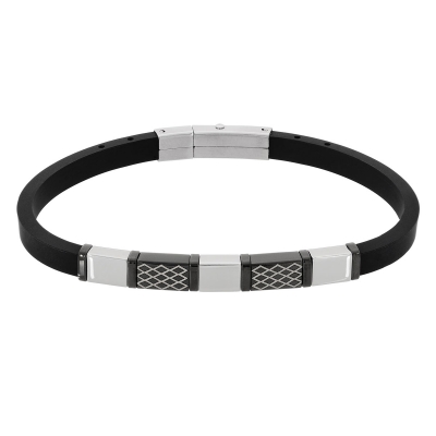 Visetti stainless steel bracelet DI-BR014 with silver and black plating and genuine leather