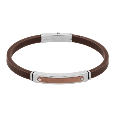 Visetti stainless steel bracelet DI-BR016 with silver and rose gold plating and genuine leather