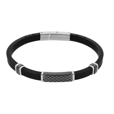 Visetti stainless steel bracelet DI-BR017 with silver and black plating and genuine leather
