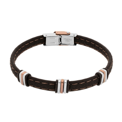 Visetti stainless steel bracelet DI-BR021 with silver and rose gold plating and genuine leather