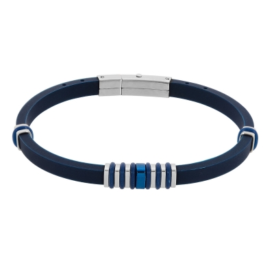 Visetti stainless steel bracelet DI-BR025 with silver and blue plating and genuine leather