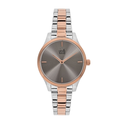 Visetti ladies watch HF-361SRI with silver and rose gold stainless steel frame and band