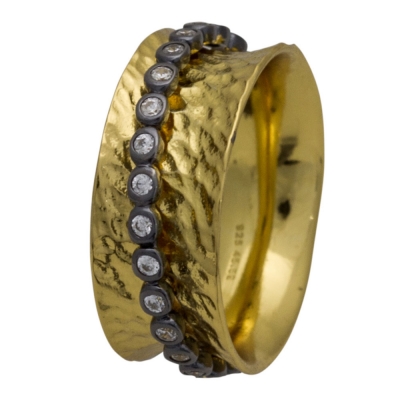 Χειροποίητο ασημένιο δαχτυλίδι Εύρημα με χρυσή και μαύρη επιμετάλλωση και ημιπολύτιμες πέτρες (ζιργκόν) ENG-HR-1804-G