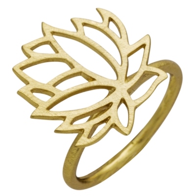 Handmade sterling silver ring Evrima leaf with gold plating ENG-KR-1802-G