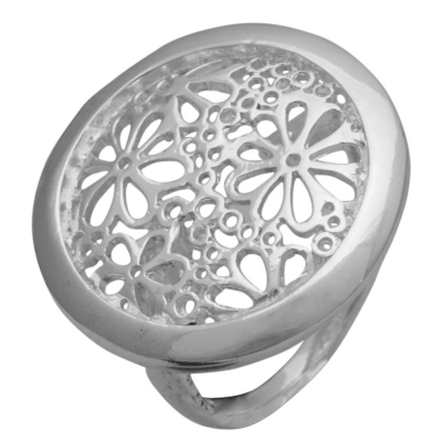 Handmade sterling silver ring Evrima flowers with silver plating ENG-KR-1818
