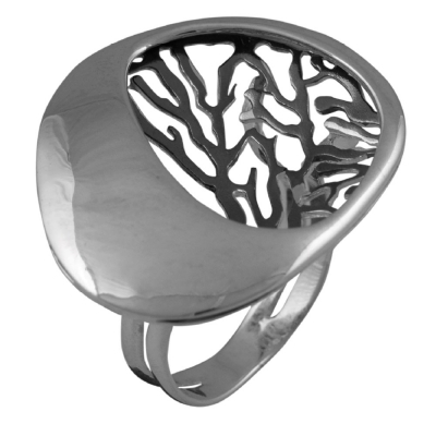 Handmade sterling silver ring Evrima branches with silver and black plating ENG-KR-1901-M